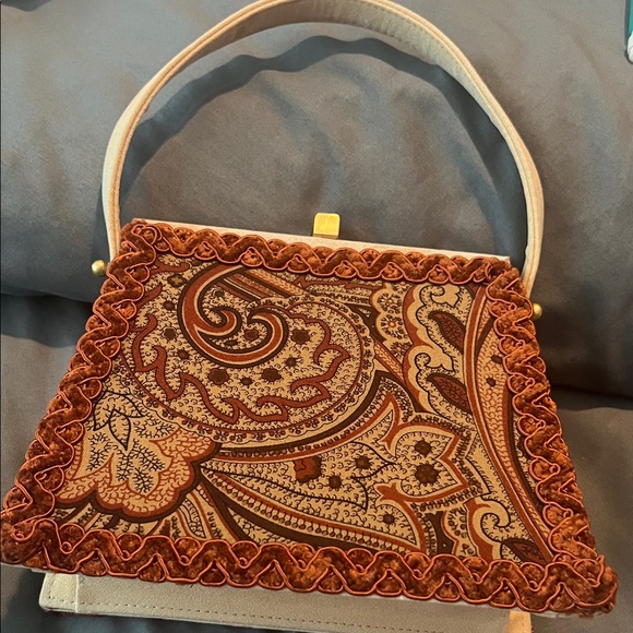 Moo Roo Handbags - MOO ROO Charleston Handmade Vintage 2001 Burnt Orange Paisley Velvet-Trim Clutch